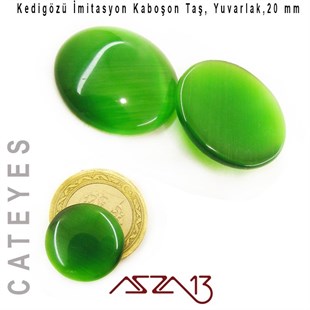 Yeşil Renk Kedigözü 20/4,5 mm Yuvarlak İmitasyon Cam Kaboşon / Paket İçeriği 1 Adet