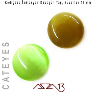 Yeşil Renk Kedigözü 16/5 mm Yuvarlak İmitasyon Cam Kaboşon / Paket İçeriği 2 Adet