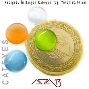 Yeşil-Mavi Renk Kedigözü 10/3 mm Yuvarlak İmitasyon Cam Kaboşon / Paket İçeriği 4 Adet