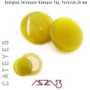 Zeytin Renk Kedigözü 20/4,5 mm Yuvarlak İmitasyon Cam Kaboşon / Paket İçeriği 1 Adet