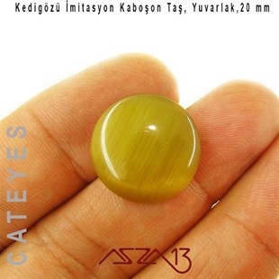 Zeytin Renk Kedigözü 20/4,5 mm Yuvarlak İmitasyon Cam Kaboşon / Paket İçeriği 1 Adet