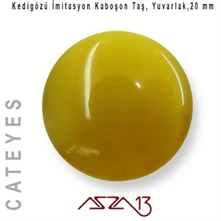 Zeytin Renk Kedigözü 20/4,5 mm Yuvarlak İmitasyon Cam Kaboşon / Paket İçeriği 1 Adet