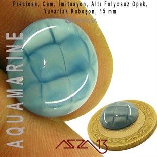 Akuamarin 15 mm Yuvarlak İmitasyon Cam Kaboşon / Paket İçeriği 1 Adet
