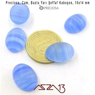 Kobalt Mavi 10x14 Oval Buzlu Cam Kaboşon / Paket İçeriği 5 Adet