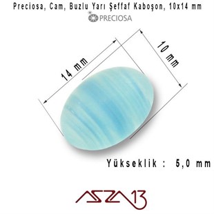 Mavi 10x14 Oval Buzlu Cam Kaboşon / Paket İçeriği 5 Adet