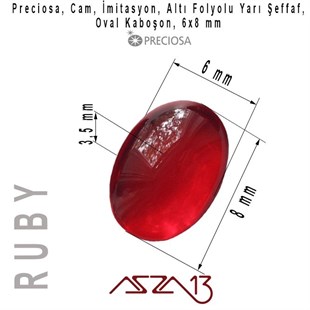 Ruby 6x8 Oval İmitasyon Cam Kaboşon / Paket İçeriği 1 Adet