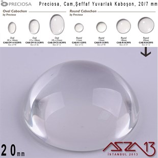 Şeffaf 20 mm, Çek, Yuvarlak Cam Kaboşon / Paket İçeriği 1 Adet