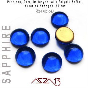 Safir 11 mm Yuvarlak İmitasyon Cam Kaboşon / Paket İçeriği 1 Adet