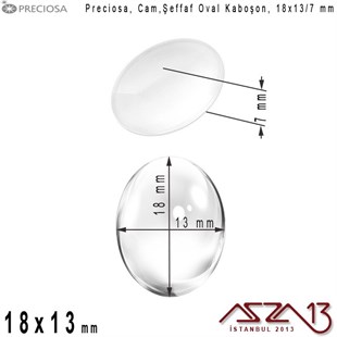 Şeffaf 18x13 mm, Çek, Oval Cam Kaboşon / Paket İçeriği 1 Adet
