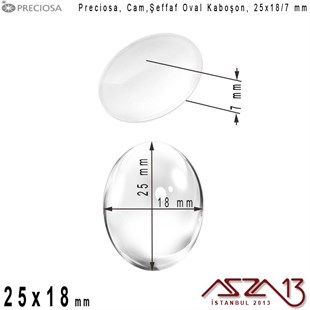 Şeffaf 25x18 mm, Çek, Oval Cam Kaboşon / Paket İçeriği 1 Adet