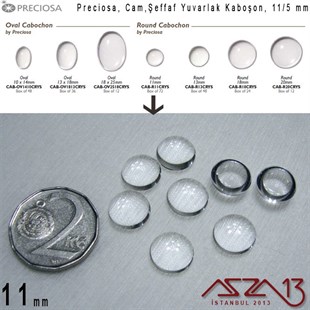 Şeffaf 11 mm, Çek, Yuvarlak Cam Kaboşon / Paket İçeriği 4 Adet