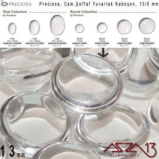 Şeffaf 13 mm, Çek, Yuvarlak Cam Kaboşon / Paket İçeriği 2 Adet