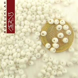 5/0 Damla (Drop), Beyaz, Kum Cam Boncuk / 20 gr