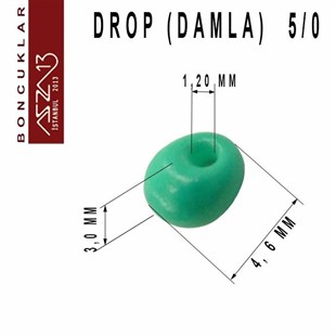 5/0 Damla (Drop), Yeşil Koyu Turkuaz, Kum Cam Boncuk / 20 gr