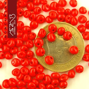 5/0 Damla (Drop), Kırmızı, Kum Cam Boncuk / 20 gr