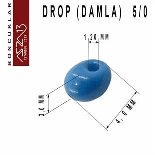 5/0 Damla (Drop), Okyanus Mavi, Kum Cam Boncuk / 20 gr