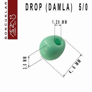 5/0 Damla (Drop), Yeşil Açık Turkuaz, Kum Cam Boncuk / 20 gr