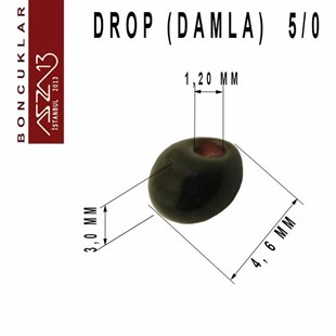 5/0 Damla (Drop), Siyah, Kum Cam Boncuk / 20 gr
