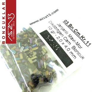 Janjanlı Mavi-Mor Opak 2,0x4,0 mm Dikdörtgen Prizma Cam Boncuk / Paket İçeriği 310 Adet