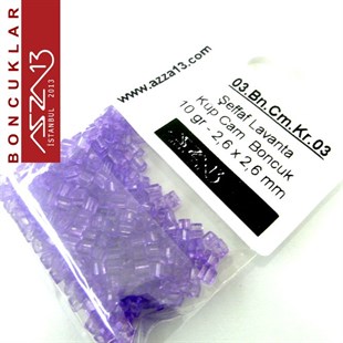 Lavanta, Şeffaf 2,6x2,6 mm Küp (Kare) Cam Boncuk / Paket İçeriği 350 Adet