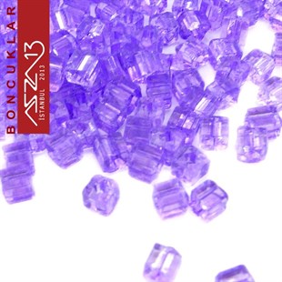 Lavanta, Şeffaf 2,6x2,6 mm Küp (Kare) Cam Boncuk / Paket İçeriği 350 Adet