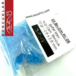 Mavi Şeffaf 2,6x2,6 mm Küp (Kare) Cam Boncuk / Paket İçeriği 350 Adet