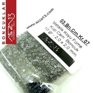 Metalik Koyu Füme Opak 2,0x2,0 mm Küp (Kare) Cam Boncuk / Paket İçeriği 780 Adet