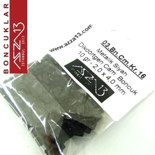 Metalik Siyah Opak 2,0x4,0 mm Dikdörtgen Prizma Cam Boncuk / Paket İçeriği 310 Adet
