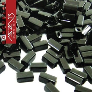 Metalik Siyah Opak 2,0x4,0 mm Dikdörtgen Prizma Cam Boncuk / Paket İçeriği 310 Adet