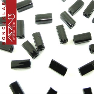 Metalik Siyah Opak 3,4x7,0 mm Dikdörtgen Prizma Cam Boncuk / Paket İçeriği 60 Adet