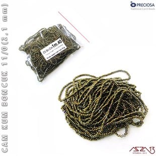 Metalik Janjanlı Zeytin Yeşil Cam Kum Boncuk 11/0 (2,1 mm) 40 gr