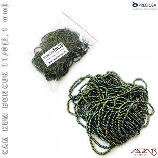 Metalik Janjanlı Neft Yeşil Cam Kum Boncuk 11/0 (2,1 mm) 40 gr