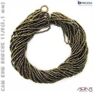 Metalik Janjanlı Zeytin Yeşil Cam Kum Boncuk 11/0 (2,1 mm) 40 gr