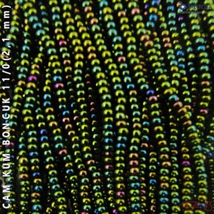 Metalik Janjanlı Neft Yeşil Cam Kum Boncuk 11/0 (2,1 mm) 40 gr