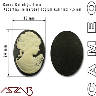 Siyah Cameo 18x24 mm / Paket İçeriği 1 Adet