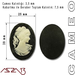 Siyah Cameo 32x40 mm / Paket İçeriği 1 Adet