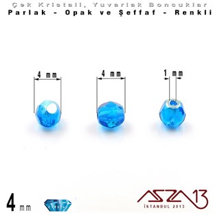 Çek Kristal Boncuk - Fire Polish - Yuvarlak - 4 mm - Efektli Sapphire - 48 Adet