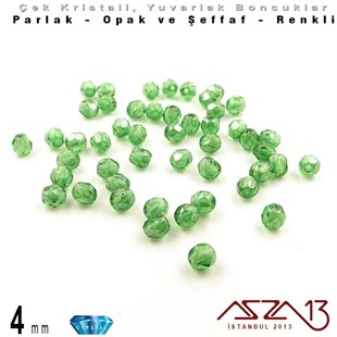 Çek Kristal Boncuk - Fire Polish - Yuvarlak - 4 mm - Efektli Peridot - 48 Adet