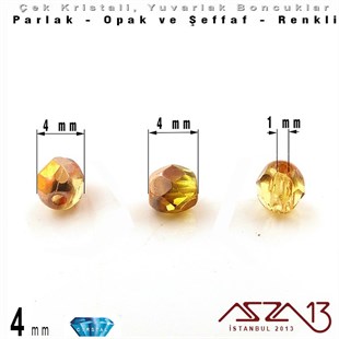 Çek Kristal Boncuk - Fire Polish - Yuvarlak - 4 mm - Gold AB - 48 Adet