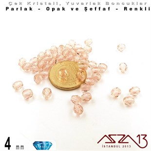 Çek Kristal Boncuk - Fire Polish - Yuvarlak - 4 mm - Blush Rose - 48 Adet