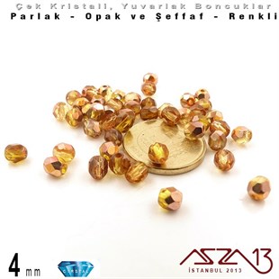 Çek Kristal Boncuk - Fire Polish - Yuvarlak - 4 mm - Gold AB - 48 Adet