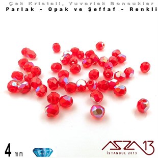 Çek Kristal Boncuk - Fire Polish - Yuvarlak - 4 mm - Efektli Siam - 48 Adet