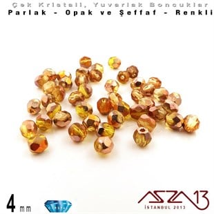 Çek Kristal Boncuk - Fire Polish - Yuvarlak - 4 mm - Gold AB - 48 Adet