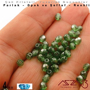 Çek Kristal Boncuk - Fire Polish - Yuvarlak - 4 mm - Efektli Peridot - 48 Adet