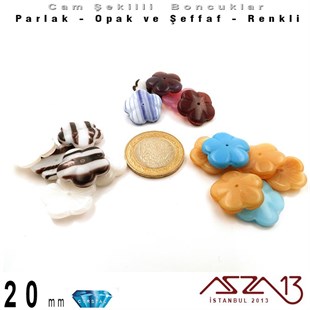 Çek Kristal Çiçek Boncuk - 20 mm - Opak Karışık Renk - 6 Adet