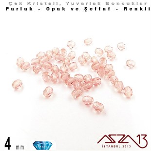 Çek Kristal Boncuk - Fire Polish - Yuvarlak - 4 mm - Blush Rose - 48 Adet