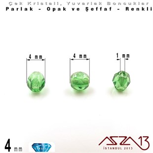 Çek Kristal Boncuk - Fire Polish - Yuvarlak - 4 mm - Efektli Peridot - 48 Adet