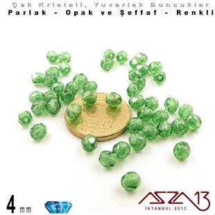Çek Kristal Boncuk - Fire Polish - Yuvarlak - 4 mm - Efektli Peridot - 48 Adet