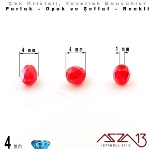 Çek Kristal Boncuk - Fire Polish - Yuvarlak - 4 mm - Efektli Siam - 48 Adet