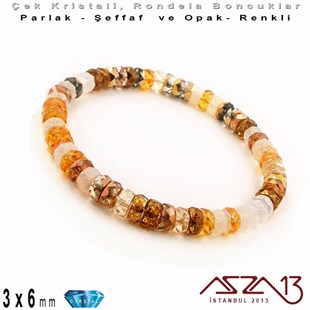 Çek Kristal Rondela Boncuk - 3x6 mm - Karışık Renk (Honeybutter) - 60 Adet